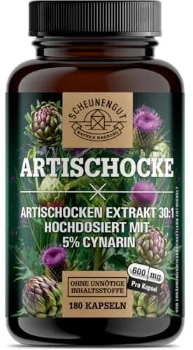 Artischockenextrakt 2400mg - Hochdosiert mit 5% Cynarin - Pflanzliches Ergänzungsmittel Artischocke, 180 Kapseln mit 72000mg Artischocke pro Tagesdosis, laborgeprüft und 100% vegan für Ihre Gesundheit.