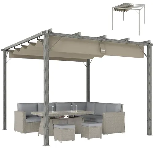 Outsunny 3x3m Pergola mit verstellbarem Dach - Robuste Gartenpavillon aus Aluminium mit UV-Schutz 30+, ideal für flexible Beschattung auf Terrasse und im Garten. Mit Bodenankern für sicheren Stand.