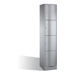 C+P Schließfachschrank Resisto mit 4 Fächern - Weißaluminium H1950xB396xT540mm - Robuster Schließfachschrank aus hochwertigem Stahl, vandalismussicher und mit praktischen Drehzylinderschlössern. Ideal für Büros und öffentliche Einrichtungen.