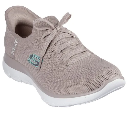 SKECHERS Slip-On Sneaker "SUMMITS-NEW DAILY", Damen, Gr. 43, grau (taupe) - Sneaker für Damen, vegan und waschmaschinenfest, mit Skechers Air-Cooled Memory Foam für optimalen Komfort und atmungsaktiven Textil-Obermaterial, ideal für Freizeitaktivitäten.