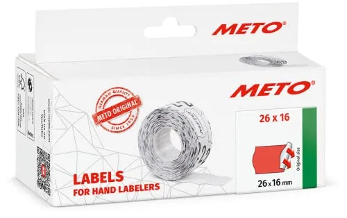 Original Meto Preisauszeichner Etiketten (26x16 mm, 2-zeilig, 6.000 Stück, fluor rot, permanent, Preisetiketten für Meto, Contact, Sato, Avery, Tovel, Samark etc.)
