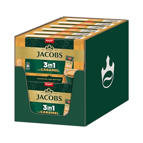 Jacobs 3in1 Caramel Instant Kaffee Sticks - Instantkaffee mit feiner Karamel-Note, praktische Komplettlösung mit Bohnenkaffee, Creamer und Zucker in einem Stick - ideal für Genuss unterwegs!