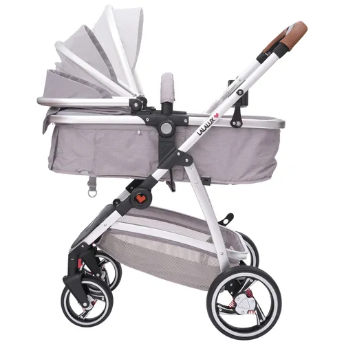 Lalalux Kombi-Kinderwagen Babyboomer 3 in 1 - Vielseitiger 3 in 1 Kombi-Kinderwagen in Hellgrau/Leder, wetterfest und atmungsaktiv. Ideal für Eltern, die Komfort und Funktionalität suchen.