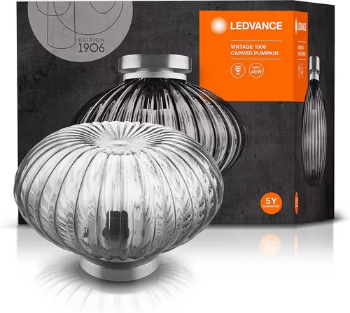 LEDVANCE Vintage Edition 1906 Deckenleuchte - Elegante Deckenleuchte mit E27 Sockel und rauchgrauem Glas, ideal für Wohnräume und gewerbliche Nutzung. Perfekt für einen stilvollen Vintage-Look mit passenden LED- oder Halogen-Lampen.