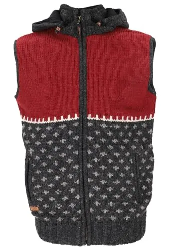 GURU SHOP Gestrickte Weste aus Schurwolle - Anthrazit/rot, Unisex, Größe S - Diese stilvolle Strickweste aus hochwertiger Schurwolle bietet optimalen Komfort und Wärme für kalte Tage. Mit abnehmbarer Kapuze und weichem Fleecefutter ist sie der perfekte Begleiter für Herbst und Winter.