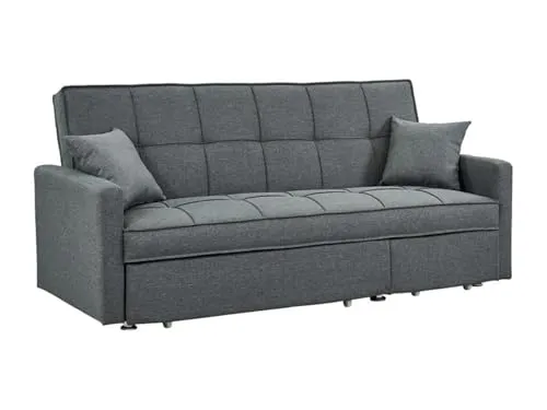 Schlafsofa 3-Sitzer CANETTI - Grau - Mit Schlaffunktion - Schlafsofa in modernem Grau, ideal für Wohnzimmer. Verwandelt sich mühelos in ein bequemes Bett und überzeugt durch pflegeleichtes Polyester und stilvolles Design.