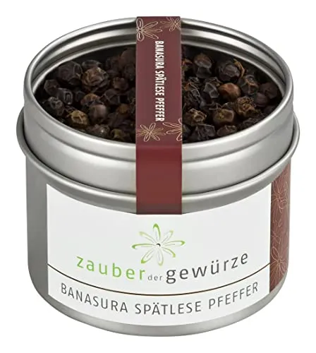 Zauber der Gewürze Banasura Spätlese Pfeffer – Banasura Hochlandpfeffer mit intensivem Aroma und warmer, milder Schärfe, ideal für Steaks und Fleischgerichte, 60 g