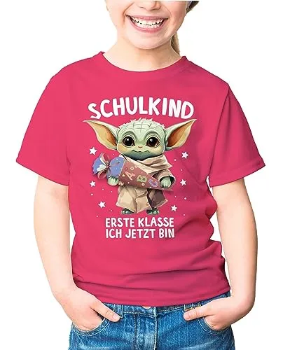 MoonWorks Kinder T-Shirt Mädchen Einschulung Baby Schulkind Erste Klasse ich jetzt Bin Spruch lustig Schulanfang pink 129-140 (9-10 Jahre)