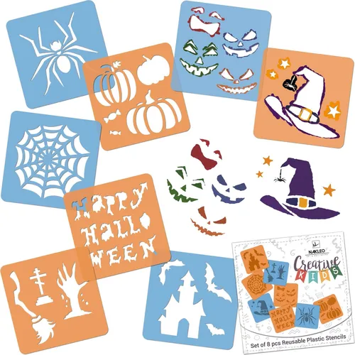 Schablonen Malen für Kinder, 8 Stück Set 15x15 cm Halloween, Kinder Kreatives Zeichenschablonen, Kunststoff Wiederverwendbar Malschablone