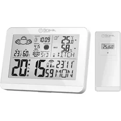 Miraval Moderne Design Funk-Wetterstation - Wettersensoren mit benennbarem Außensensor, zeigt Mondphase und Sonnenaufgang an, ideal für präzise Wetterdaten und zwei Alarmfunktionen.