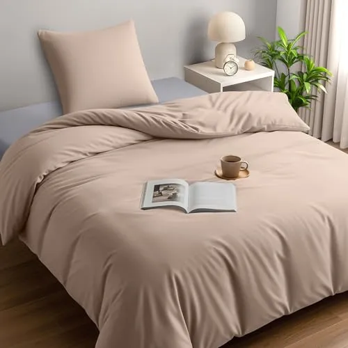 Utopia Bedding Bettwäsche 135x200 Set - Mikrofaser Bettbezug 135x200 cm + 1 Kissenbezug 80x80 cm - Beige