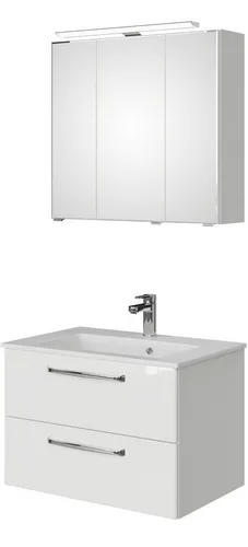 Saphir Badmöbel-Set Trentino 2-tlg Mineralmarmor-Waschtisch,Spiegelschrank mit LED-Leuchte, (3-St), Badmöbel-Set 77cm breit, inkl. Türdämpfer, 3 Türen, 2 Auszügen