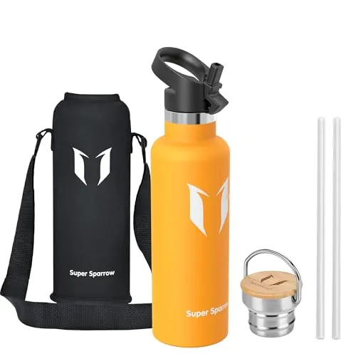 Super Sparrow Trinkflasche Edelstahl Wasserflasche - 750ml - Isolier Flasche mit Perfekte Thermosflasche für Das Laufen, Fitness, Yoga, Im Freien und Camping | Frei von BPA (Mango)