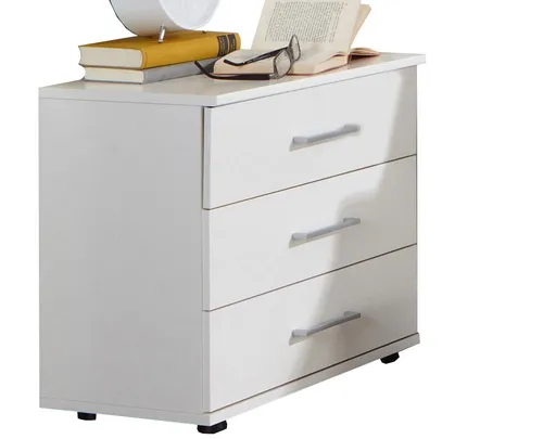 Nachtkonsole Cheep 52x38x58cm – Moderner Nachtschrank in Weiß - Nachttische & Nachtkonsolen, zeitgemäßes Design mit 3 praktischen Schubladen für optimalen Stauraum im Schlafzimmer.
