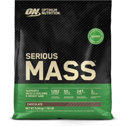 Serious Mass - 5450g - Schokolade - Serious Mass von Optimum Nutrition, der ideale Weight Gainer für Muskelaufbau. Mit einer hochwertigen Mischung aus Proteinen und Kohlenhydraten unterstützt er deine Fitnessziele.