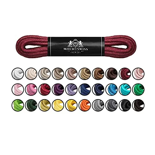 Mount Swiss Luxury Schuhbänder I Wasserabweisende und reißfeste Schnürsenkel rund ø 2-3 mm aus feiner Baumwolle/gewachst Farbe: Cherry, Länge: 120 cm