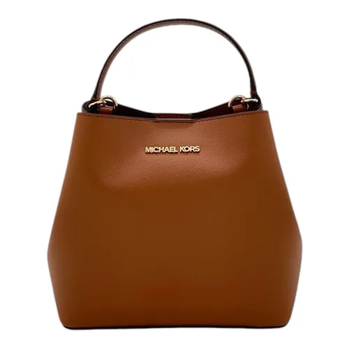 Michael Kors Pratt SM Bucket Messenger Tasche - Damentasche aus hochwertigem Leder in Luggage mit elegantem Magnetverschluss und goldenen Akzenten, ideal für Freizeit und stilbewusste Auftritte.