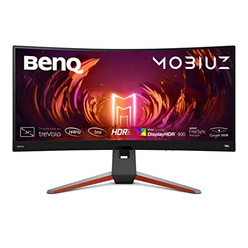 BenQ MOBIUZ EX3410R - 34 Zoll Curved Gaming Monitor, 144 Hz, 1 ms Reaktionszeit, HDR 400 und integriertes 2.1-Kanal-Sound-System für ultimatives Gaming-Erlebnis