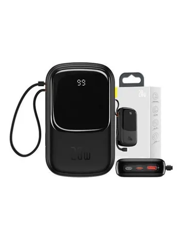 Baseus Qpow PRO Powerbank 20000mAh mit Lightning und USB-C - Powerbank mit 20000mAh Kapazität, 20W Schnellladung und integrierten Lightning-Kabel. Ideal für das gleichzeitige Laden von 3 Geräten, kompakt und leicht für unterwegs.
