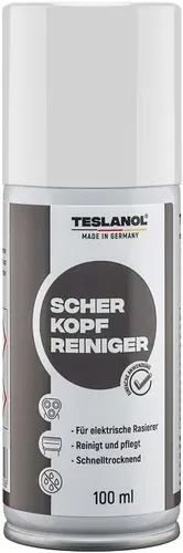 TESLANOL 26050 Scherkopfreiniger - 100 ml - Effektives Scherkopfreinigerspray für elektrische Rasierköpfe. Entfernt gründlich Haare und Schmutz, verbessert die Leistung und sorgt für eine längere Lebensdauer.