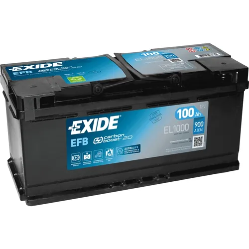 EL1000 Start-Stop EFB 12V 100Ah 900A Autobatterie - Hochleistungs-Autobatterie mit 900A Startstrom, ideal für moderne Fahrzeuge mit Start-Stopp-Systemen. Robuste Bauweise und zuverlässige Leistung für maximale Fahrzeugverfügbarkeit.