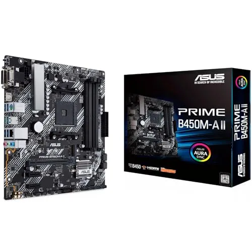 ASUS Prime B450M-A II Mainboard AM4 für Ryzen Prozessoren - Zuverlässiges Micro-ATX Mainboard mit umfassenden Kühlmöglichkeiten und ultraschneller M.2-Unterstützung für blitzschnelle Ladezeiten. Ideal für Gaming und produktives Arbeiten.