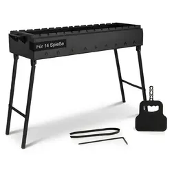Klappbarer Mangal Holzkohlegrill für 14 Spieße – 90 cm Stahl - Robuster Mangal Holzkohlegrill aus 2 mm Stahl für 14 Spieße. Ideal für Garten, Camping und Picknick. Klappbare Beine sorgen für einfachen Transport und platzsparende Lagerung.