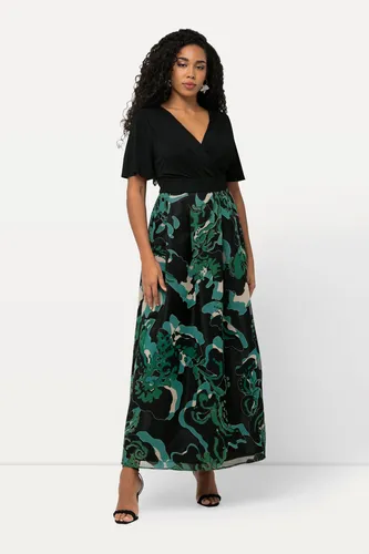 Ulla Popken Plus Size Ausbrenner-Maxikleid - Freizeitkleid für Damen in A-Linie mit feminin drapierter Büste und V-Ausschnitt, ideal für besondere Anlässe und bequem durch den weiten Rock.