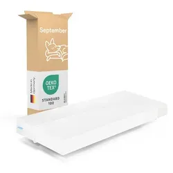 September Matratze 150x210 cm – Komfortschaummatratze mit mittelweichem Härtegrad H2/H3 - Erlebe optimalen Liegekomfort mit der 14 cm hohen Komfortschaummatratze für alle Schlaftypen. Der atmungsaktive Bezug ist bei 60°C waschbar und sorgt für ein angenehmes Schlafklima. Schadstoffgeprüft nach Oeko-TEX®.