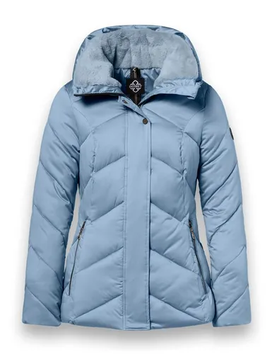 District Winterjacke Verbier – Wasserabweisend und Stilvoll in Hellblau, Größe 36 - Modische, mittellange Damenjacke mit Kunstfellkragen und praktischem Design. Ideal für kühle Tage, bietet sie optimalen Schutz vor Wind und Regen bei gleichzeitig hohem Tragekomfort.
