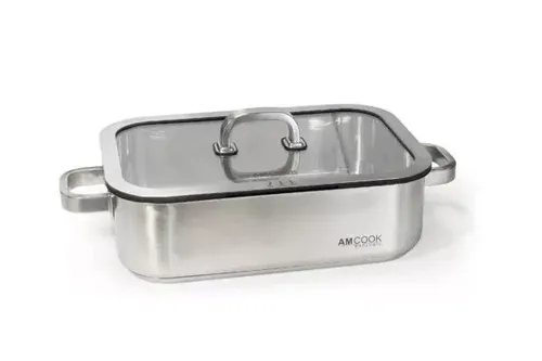 AM COOK Exclusiv Bräter Senna hoch - Hochwertiger Edelstahl-Bräter, geeignet für alle Herdtypen, ideal zum langsamen Garen und Braten von Fleisch und Gemüse.