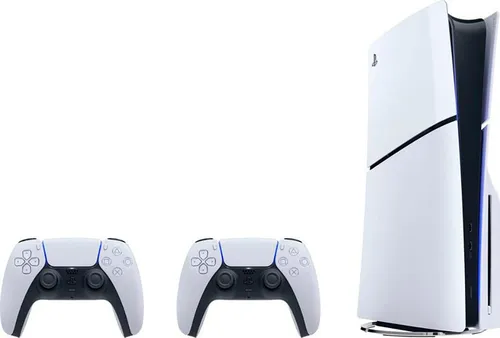 PlayStation 5 Disk Edition (Slim) inkl. 2. DualSense Controller - Konsolen mit 4K-Blu-ray Unterstützung, 1000 GB Speicher und zwei DualSense Controllern für ein intensives Spielerlebnis.
