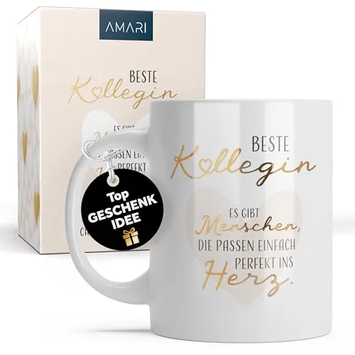 Amari ® Beste Kollegin Tasse - Geschenk für Arbeitskollegin - Dankeschön Kollegin Tasse - Beste Arbeitskollegin Kaffeebecher, Teetasse
