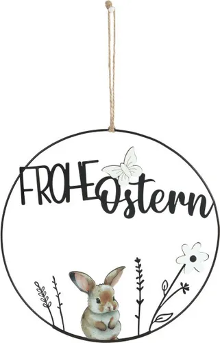 TrendLine Aufhänger Metall mit Niete Frohe Ostern Ø 30 cm schwarz-weiß