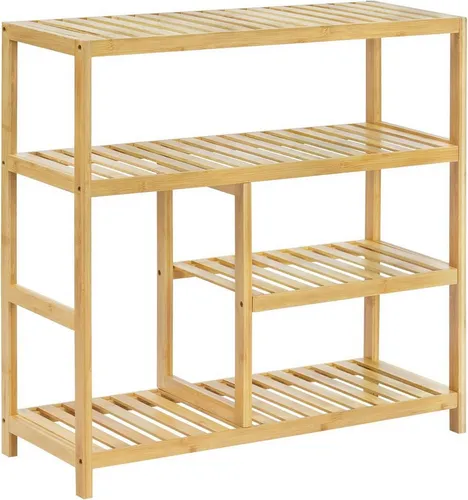 Woltu Schuhregal aus Bambus mit 4 Ebenen - Schuhregal aus Bambus, stilvolles Lamellen-Design, bietet Platz für hohe Stiefel und ist pflegeleicht. Ideal für ordentliche Schuhaufbewahrung in jedem Raum.