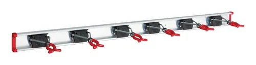 Bruns Gerätehalterschiene 1 m mit 6 Haltern - Praktische Gerätehalterschiene mit 6 Haltern für Ordnung in der Werkstatt. Stufenlos verstellbar für Handstielgeräte bis 10 kg – ideal für effiziente Werkzeugaufbewahrung.