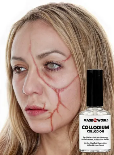 Maskworld Theaterschminke Collodium Narbenfluid 10ml - Profi-Schminkzubehör für spektakuläre Effekte: Collodium erzeugt realistische Narbenstrukturen durch Hautverformung beim Trocknen. Ideal für Theater, Film und Kostüme.