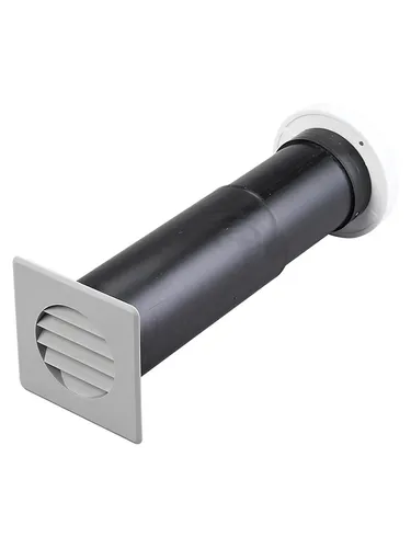 Duka Telescopic Valve Type 300 Ø75 mm - Ventilation - Komplett teleskopisches Ventil mit Wanddurchführung, grauem Außenluftgitter und weißem Innenschieber, ideal für Wandstärken von 230-350 mm.