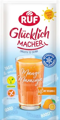 RUF Glücklichmacher Smooth to Drink Mango Maracuja, Getränkepulver mit Mango, Maracuja & Vitamin C, vegan, tropisch-fruchtiger Genuss, ideal für Smoothies, Bowls & Cocktails