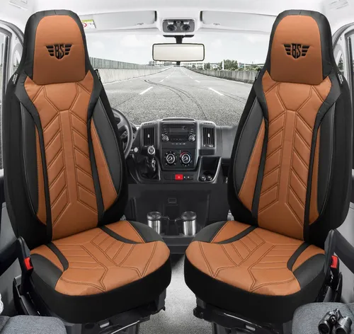 BREMER SITZBEZÜGE für Ford Tourneo Transit Custom (ab 2012) - 2-tlg. Schonbezüge in Schwarz/Schokobraun, langlebig, pflegeleicht und atmungsaktiv. Einfache Montage mit Klettsystem – idealer Schutz für Ihre Autositze!