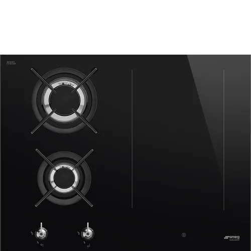 Smeg Kochfeld Classica PM3643D - Kochfeld mit 4 Zonen: 2 Gas- und 2 Induktionskochzonen, elegante schwarze Glaskeramik, ideal für vielseitige Kochmöglichkeiten und klassische Küchenaesthetik.