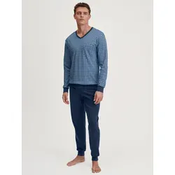 CALIDA Herren Schlafanzug XXL - Insignia Blau - Herren-Nachtwäsche aus 100% Baumwolle, ideal für gemütliche Abende und entspannte Nächte in lässigem Stil.