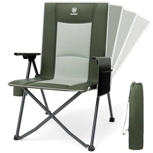 EVER ADVANCED Campingstuhl Faltbar Rückenverstellbar in 4 Positionen 160KG Belastbar, Klappstuhl Recliner Campingstuhl Klappbar mit Seitentasche & Getränkehalter, Angelstuhl für Camping Garten Balkon