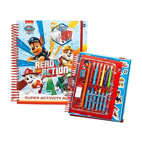 M.C. Paw Patrol Activity Buch 48 tlg. Malbuch Ausmalbuch Ringbuch Stifte Schablonen, Mehrfarbig