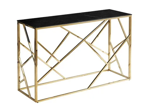 Konsolentisch Escada C - Glastisch in Schwarz mit Gold-Akzenten - Eleganter Konsolentisch (120x40x78cm) aus Glas und Edelstahl, ideal für Flur oder Diele. Verleiht jedem Raum einen modernen Touch und ist mit Montageanleitung leicht aufzubauen.