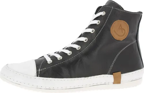 Andrea Conti Damen Stiefelette High Top Sneaker Schwarz 0025902 - Schnürer aus weichem Leder, mit herausnehmbarer Innensohle und flexiblem Naturkautschuk, ideal für lässige Casual-Looks und optimalen Tragekomfort.
