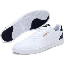 PUMA Unisex Shuffle Sneaker, White White-Peacoat Team Gold, 42 EU - Herren-Sneaker mit flachem Absatz, stylischem Design und bequemem Gummiverschluss für optimalen Tragekomfort.