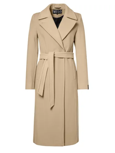 Milo Wintermantel Wanda (Wollmischung) beige Damen, Größe: 42 - Der elegante Damenmantel WANDA von Milo bietet einen stilvollen Schnitt aus einem weichen Woll-Mix mit Kaschmir-Anteil. Reverskragen und Bindegürtel sorgen für individuelle Passform und vielseitige Looks. Ideal für jede Gelegenheit.