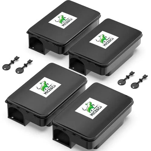 Mice&Co 4X Profi Rattenfalle – Effektive Köderbox für Ratten und Mäuse - Nagetierbekämpfung mit kindersicherer Köderbox, wetterfest und wiederverwendbar – Lieferung ohne Gift für flexible Anwendung.