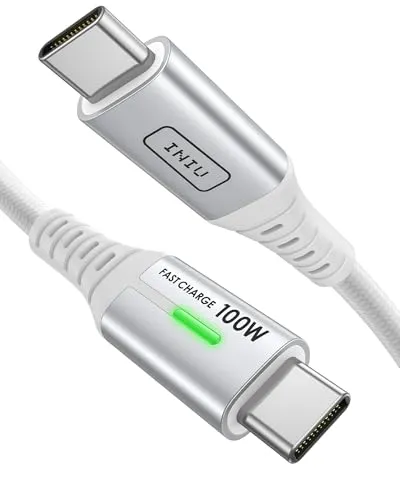 INIU USB C auf USB C Kabel, 100W USB C [2m Weiß] Ladekabel, Typ C Schnellladekabel Nylon Handy Datenkabel für Samsung S25 S24 Ultra, iPhone 17 16, Google Pixel 10, iPad Pro Huawei Xiaomi 13 usw.